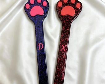 Personalized Cat Paw Spanking Paddle • Handmade Glow-in-the-Dark Resin • Custom Initial BDSM Gift