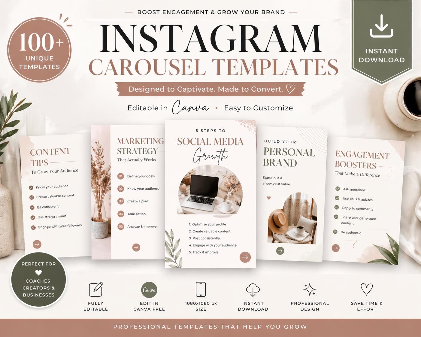 Instagram Carousel Template Canva | Aesthetic Beige Social Media ...