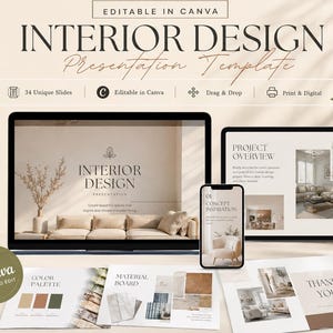 Interior Design Presentation Template Canva | Editable Client Presentation Deck | Mood Board | Interior Design Proposal | Design Pitch Dec