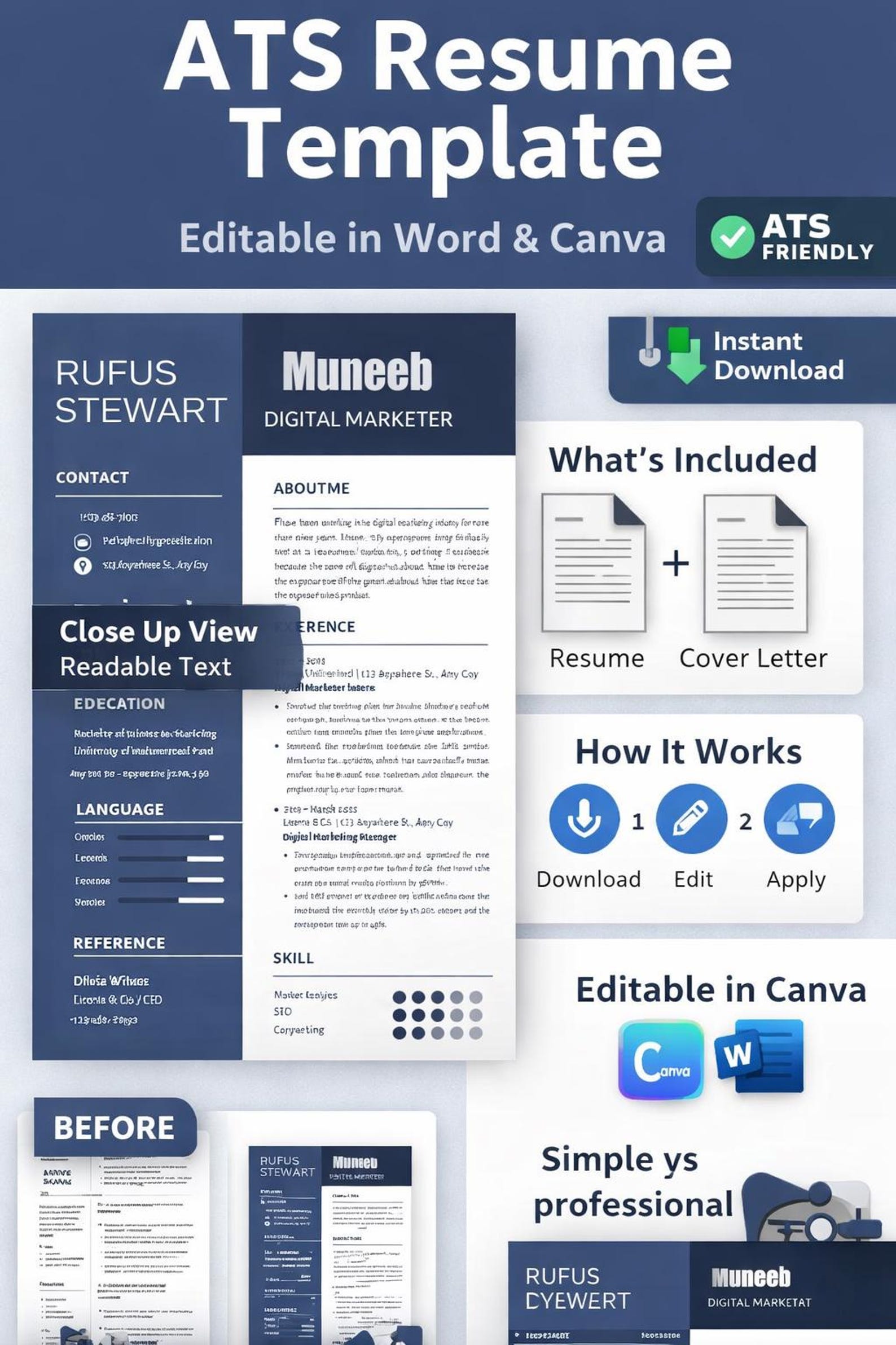 Modern Ats-friendly Resume Template + Cover Letter | Professional CV ...