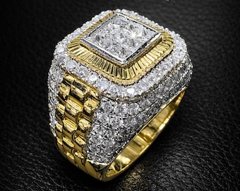 Luxury Iced-Out Men’s Ring – Gold & Silver Diamond Look Jewelry