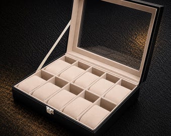 Luxury Watch Box for Men, Glass Top Watch Display Case, Watch Organizer Gift