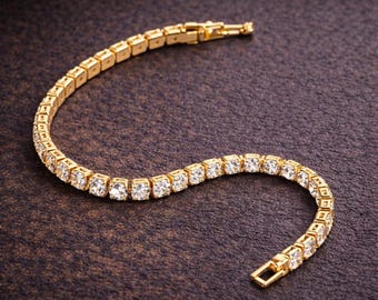 Luxury Iced Out Cubic Zirconia Bracelet – Hip Hop Bling Chain for Men & Women, Gold or Silver Jewelry Gift