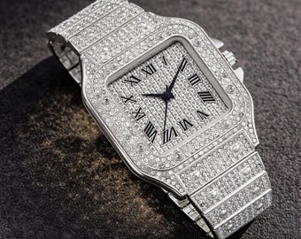 Iced Out CZ Diamond Watch - Square Face Bling Wristwatch