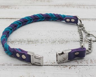 Braided Leather Non-Adjustable Martingale Collar with Quick Release