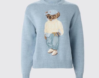 Authentic Polo Bear Ralph Lauren Sky Blue Sweater | Refined Pastel Knit Essential