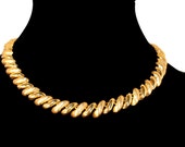 Gold Link Necklace by Napier, Brushed Gold Necklace, 17", Gold Choker, Vintage 1950s