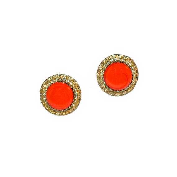 Orange Earrings Rhinestone Earrings Button Earrings Bergere | Etsy