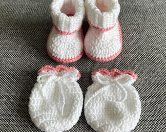 Conjunto de patucos y manoplas de bebé de ganchillo hechos a mano, regalo para baby shower de recién nacido