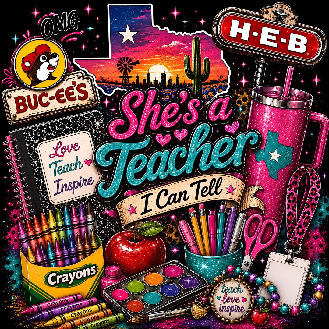 She's a Teacher I Can Tell PNG, Texas Teacher PNG, Love Teach Inspire Sublimation Design, 