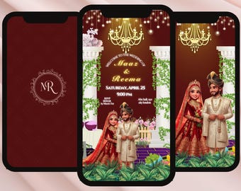 Wedding Video Invitation: Barat, Reception, Nikkah Canva Template (Digital Download)