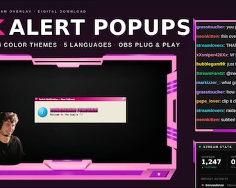 Y2K Twitch Alerts Pack | Animated Retro Stream Overlay Widgets for OBS Streamlabs | Customizable 2000s Popup Notifications Bundle