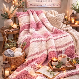 Chunky Knit Throw Blanket: Rosewater Collection, Polyester Chenille Cozy Home Decor (45 x 60)