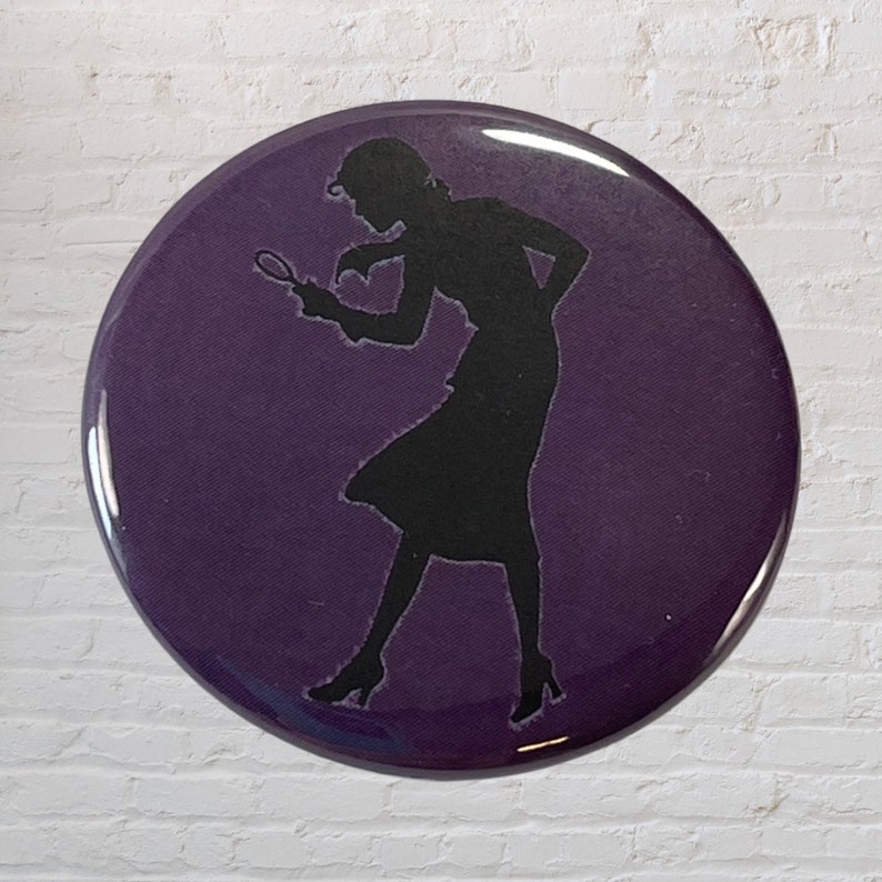 Purple Nancy Drew pin back button, vintage books, mystery, book covers image 1