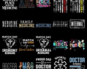 Doctor PNG Bundle Medical Specialty Match Day 2026 Internal Emergency Medicine ER Doctor Assistant Sublimation PNG Pack