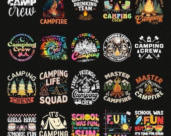 Friends Fires Fun Camping PNG Bundle, Camping Crew Png, Camper Shirt Png, Campfire Sublimation Design, Outdoor Adventure Png Digital File