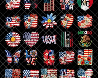American Flag Floral PNG Bundle, Patriotic Wildflower USA Sublimation png Design, Boho 4th Of July Graphic png, Poppy And Daisy Flag PNG