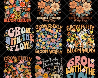 Grow freely boho floral Png Bundle, flowers png, mental health png, inspirational png, affirmations png, self love png, trendy png dtf
