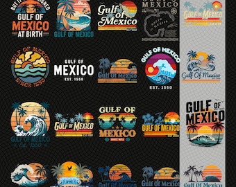 Gulf of Mexico Retro Beach PNG, Vintage Travel Sublimation Design, Sunset Palm Trees Digital Download, Coastal Vacation Shirt Art