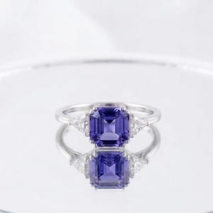Emerald Cut Lab Tanzanite Ring in 925 Sterling Silver, Purple Engagement Ring, Solitaire Promise Ring,best for Bridal Jewelry Gift for Her
