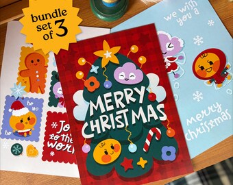 Printable Christmas Cards A6 Bundle set of 3