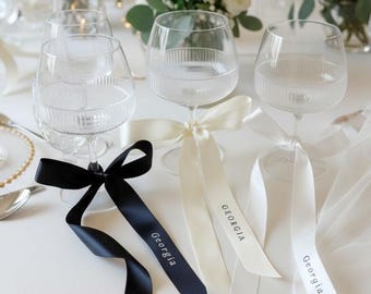 Personalized Wedding Ribbon, Custom Name Ribbon, Champagne Glass Ribbon, Bridal Satin Ribbon, Napkin Ribbon, Ribbon for Reception