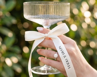 Wedding Ribbon,Personalized Ribbon for Champagne Glasses,Name Ribbon,Bridal Satin Ribbon for Wedding Day,Napkins & Reception Tables