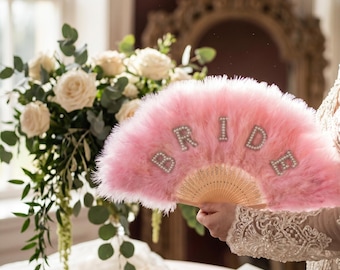 Personalized Wedding Fan,Feather Fan for Bride,Fan for Photos,Unique Bridesmaid Gift,Rustic Ceremony Accessory,Bridesmaid Keepsake Gift