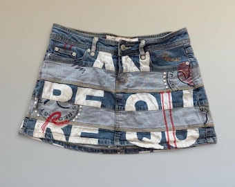 Y2K Request patchwork denim mini skirt Sz. S