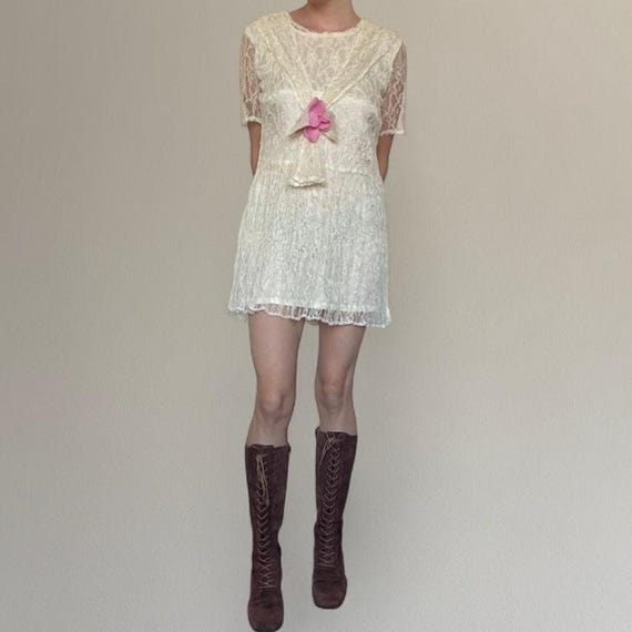Vintage 1980s lace flapper-inspired mini dress