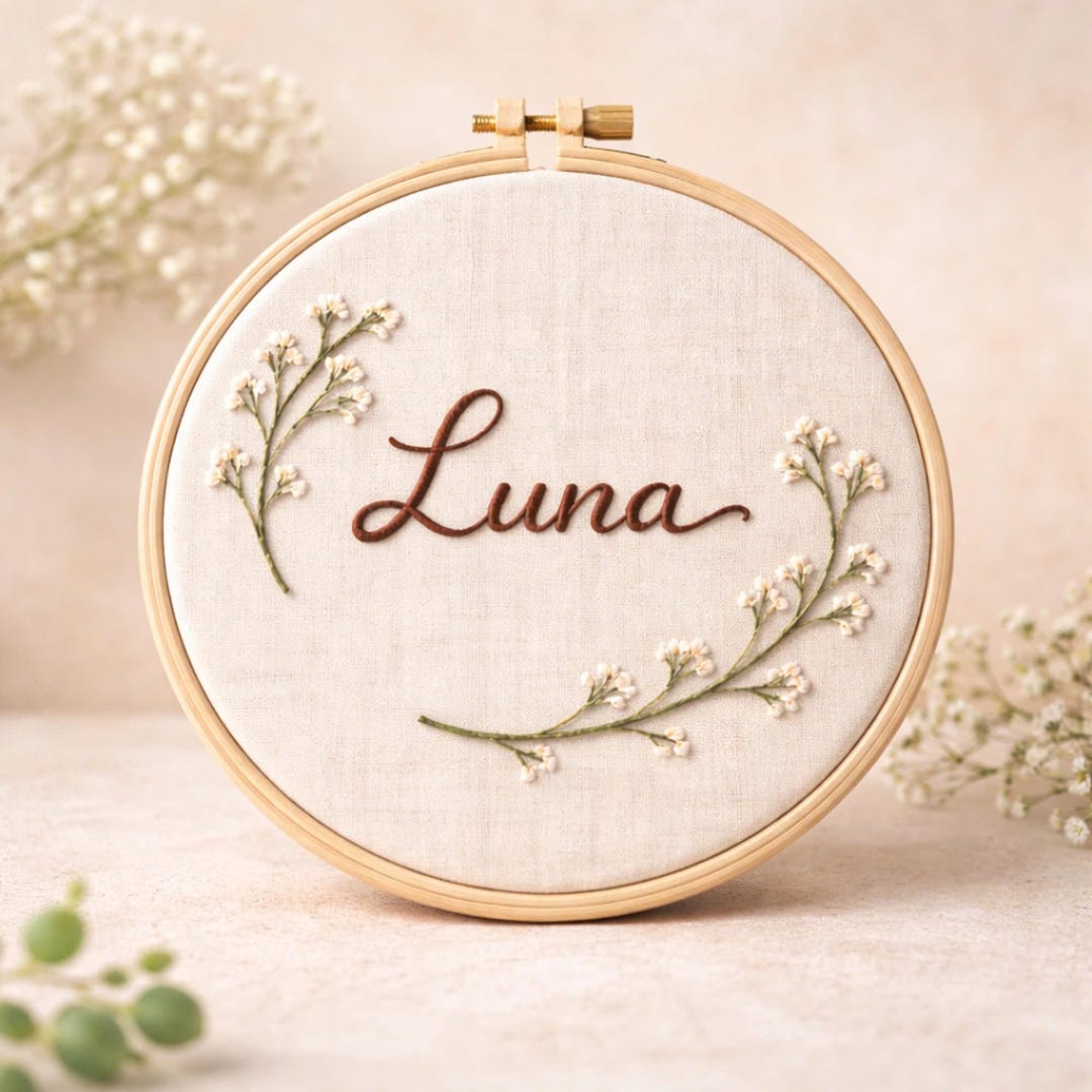 Custom Embroidered Hoop Name Sign, Personalized Nursery Wall Decor ...
