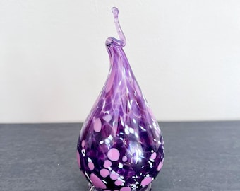 Hand Blown Glass Teardrop Figurine Purple Pink White Abstract Art Decor