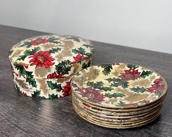 Vintage Paper Mache Poinsettia Christmas Coasters