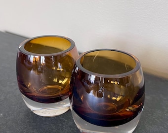 Vintage Mikasa Amber Glass Votive Candle Holder (set of 2)