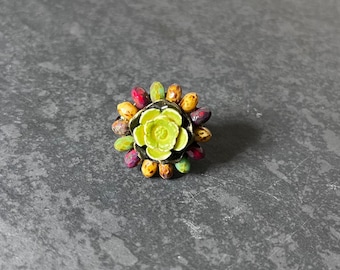 Vintage Look Flower Beaded Adjustable Ring