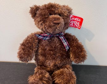 Vintage Gund Brown Teddy Bear Muffles Plaid Bow Plush