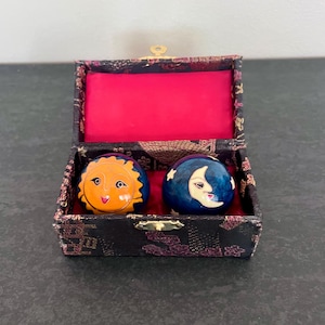 Vintage Chinese Cloisonné Sun and Moon Baoding Meditation Balls