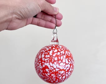 Set of Two Glass Hanging Christmas Ornaments Round Bauble & Striped Teardrop Shape