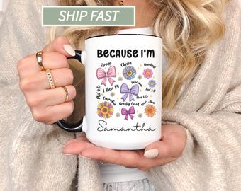 Personalized Floral Bible Verse Mug, Christian Coffee Cup, God Says I Am Gift
