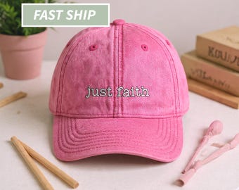 Just Faith Embroidered Cap Vintage Washed Baseball Hat, Birthday Gift for Christian Women, Jesus Hat