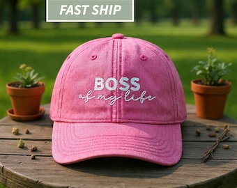 Custom Vintage Washed Denim Baseball Cap, Boss Lady Hat, Motivational Gift