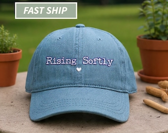 Embroidered Denim Hat, "Raising Sofly" Script, Vintage Wash, Mental Health Awareness Gift