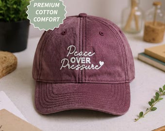 Vintage Washed Denim Baseball Cap, Peace Over Pressure Embroidered Hat, Support Gift