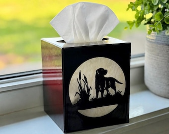 Vintage Labrador Retriever Tissue Box Cover, Metal Hunting Dog Bathroom Decor, Rustic Cabin Lodge Decor, Duck Hunting Gift