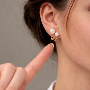 Ensemble de boucles d'oreilles fines en perles d'or, boucles d'oreilles doubles perles, boucles d'oreilles veste d'oreille, clous en argent sterling S999, bijoux délicats minimalistes