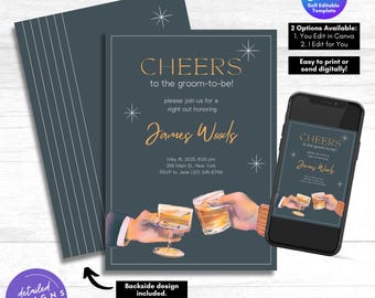 Groom-To-Be Celebration Invitation | Cheers Night Out | Editable Digital Download | Cocktail Party | DIY Printable | Customizable