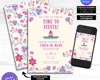 Cinco de Mayo Invitation: Floral Fiesta, Editable Template (Digital Download)