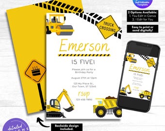 Construction Truck Birthday Invitation: Editable Template (Digital Download)
