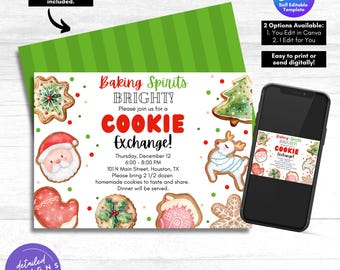 Christmas Cookie Exchange Invitation: Editable Holiday Party (Digital Download)