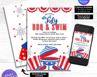 4th of July BBQ & Swim Invitation: Patriotic Pool Party (Digital Download)